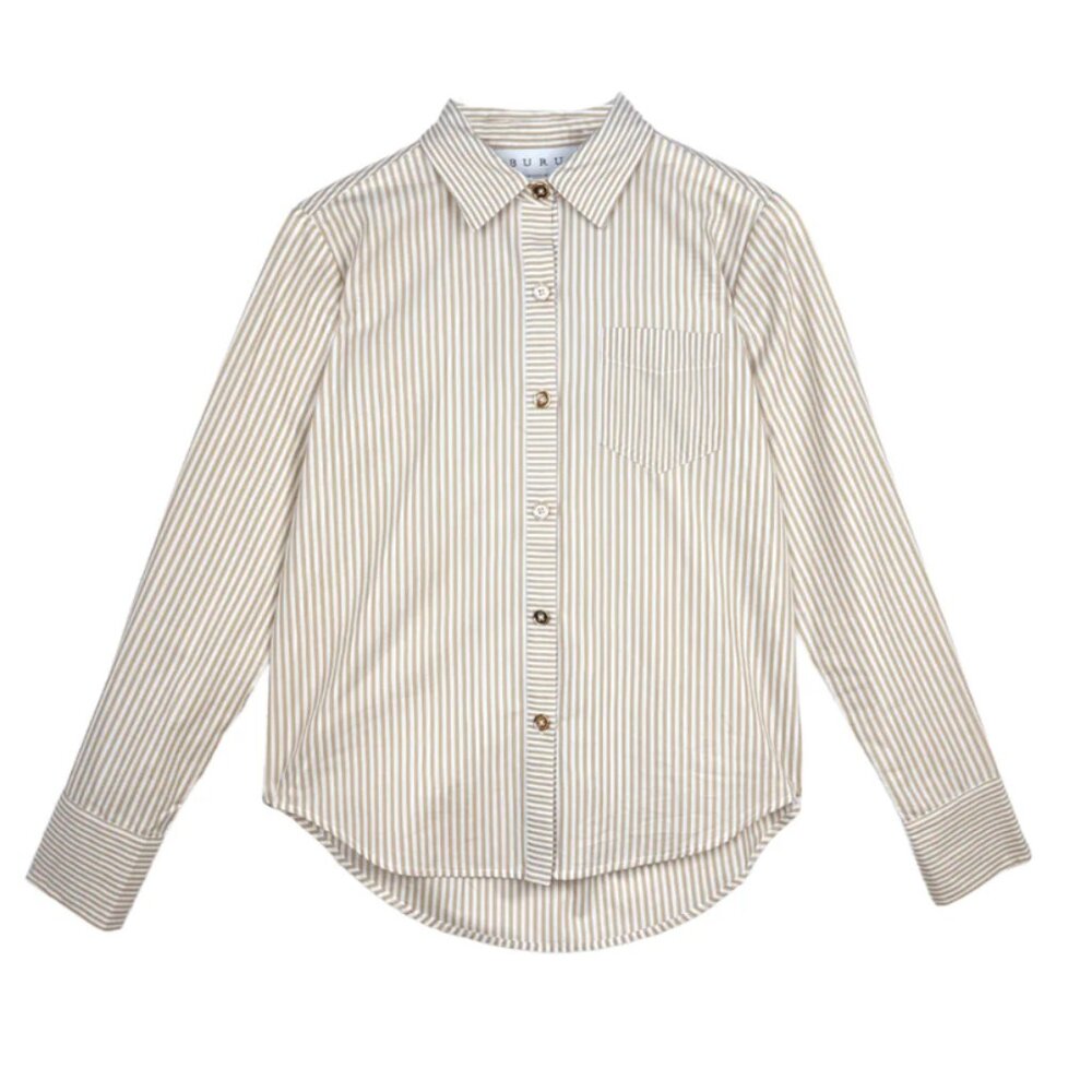 Buru Mel Button Down Shirt - Oatmeal Stripe